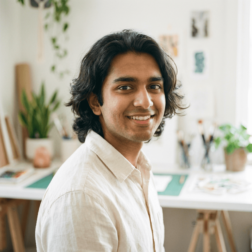 Male retail showroom lead in his 30s, South Asian, friendly professional style