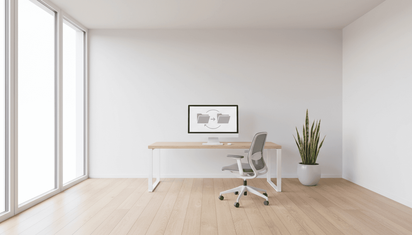 Assembled office furniture in a bright home office